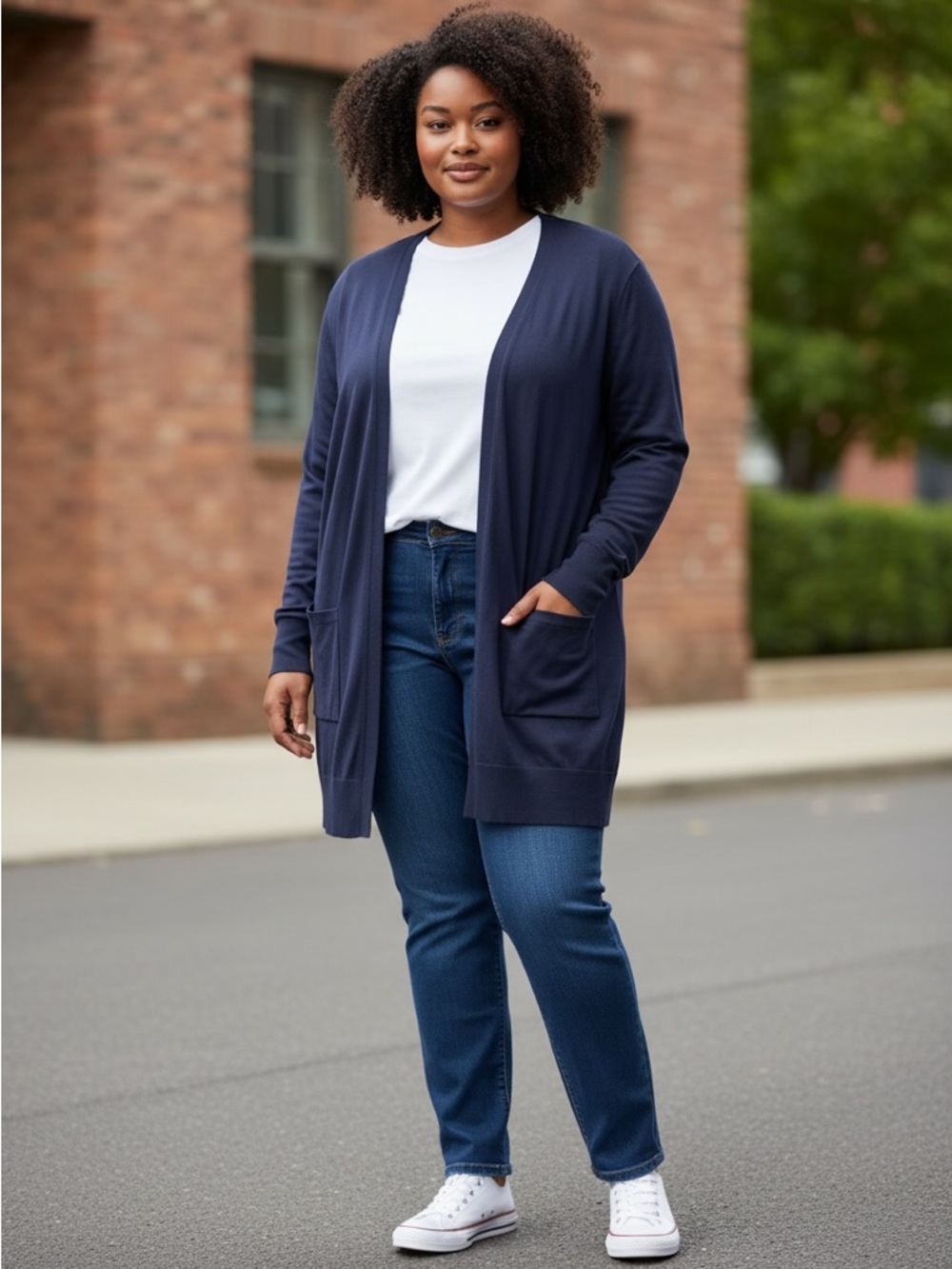 Nine West Navy Open-Front Women's Cardigan with Pockets